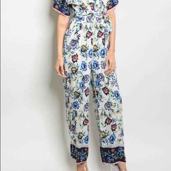 Jumpsuit off white floral blue - Picture 3 of 10